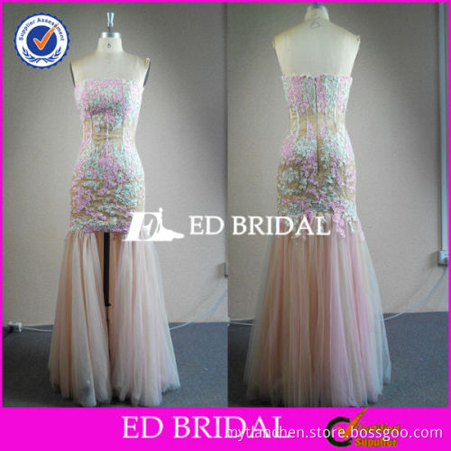 2610 New Design Real Sample Lace Floor Length Open Back High Low Puffy Prom Dress